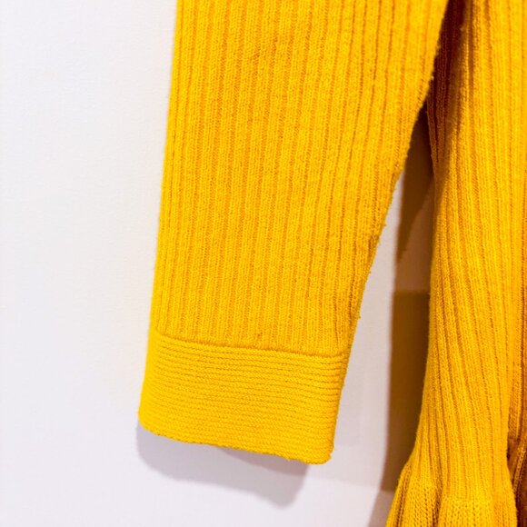 Yellow Open-Front Rib Knit Cardigan with Ruffle Hem | Small‎ * - Picture 4 of 7